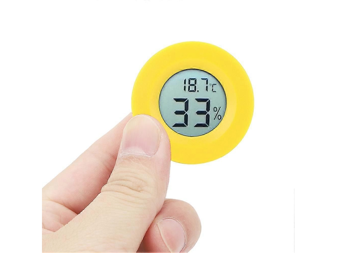 Termômetro E Higrômetro Digital Qukaim Mini Circular Com Tela Lcd Embutida, Medidor De Temperatura E Umidade Para Uso Interno, Amarelo