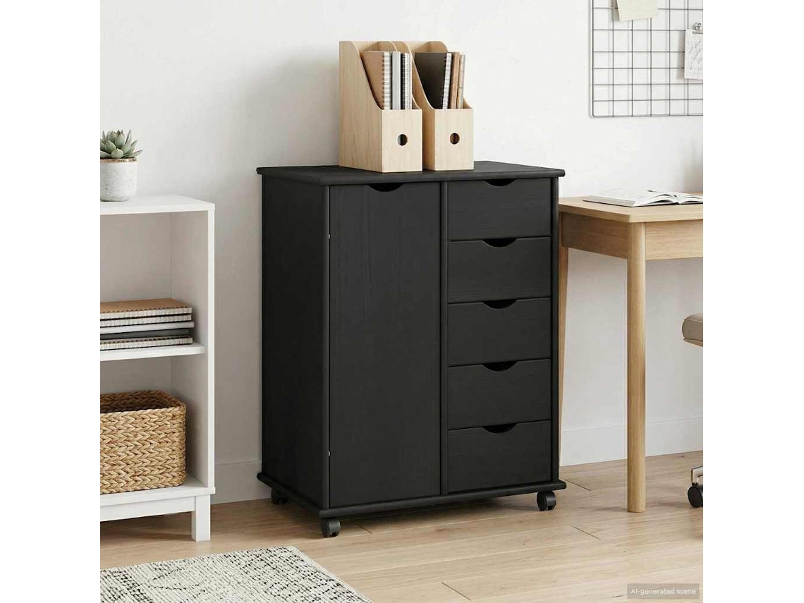 Vidaxl Armário Móvel 63,5 X 39 X 79 Cm Madeira De Pinho Sólido Preto