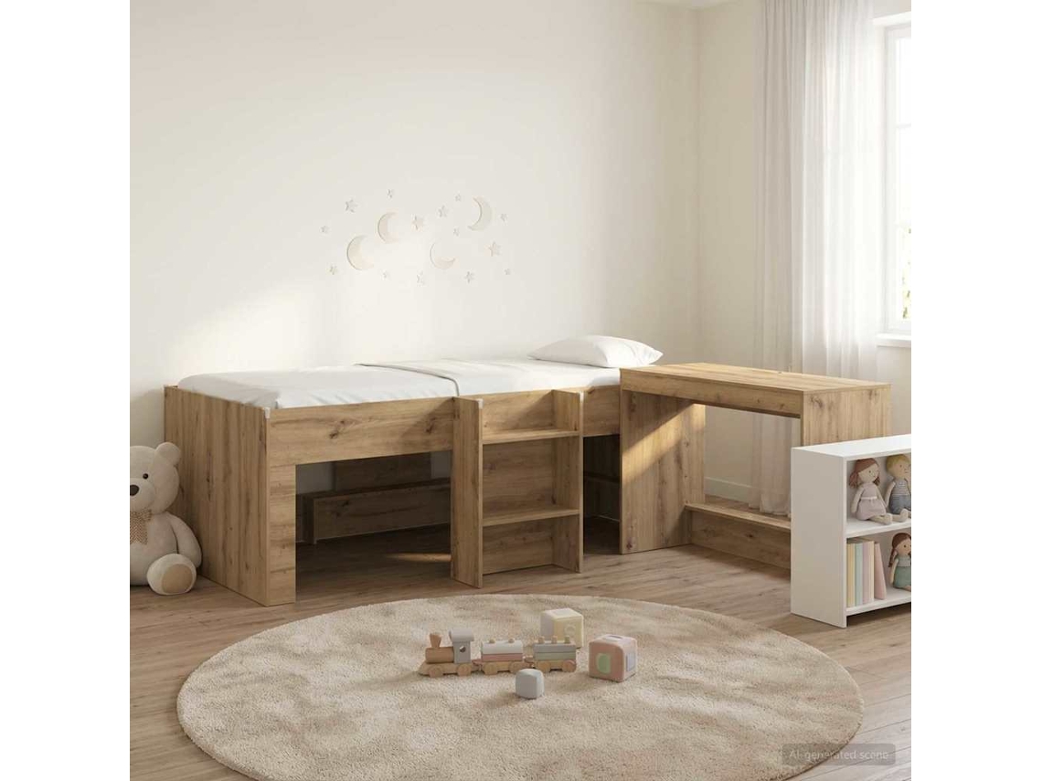 Vidaxl Cama Alta Para Crianças Com Mesa 2 Unid. Carvalho Arttisan