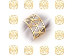 Rebe 12 Anéis para Guardanapos de Ouro com Brilho Metálico e Design Geométrico Oco para Ambientes Decorativos