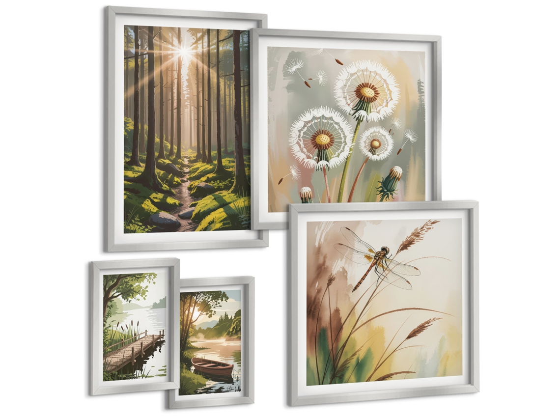 Conjunto De Pinturas Paisagens Florestais Natureza Tranquilidade Espelharte (5 Peças)