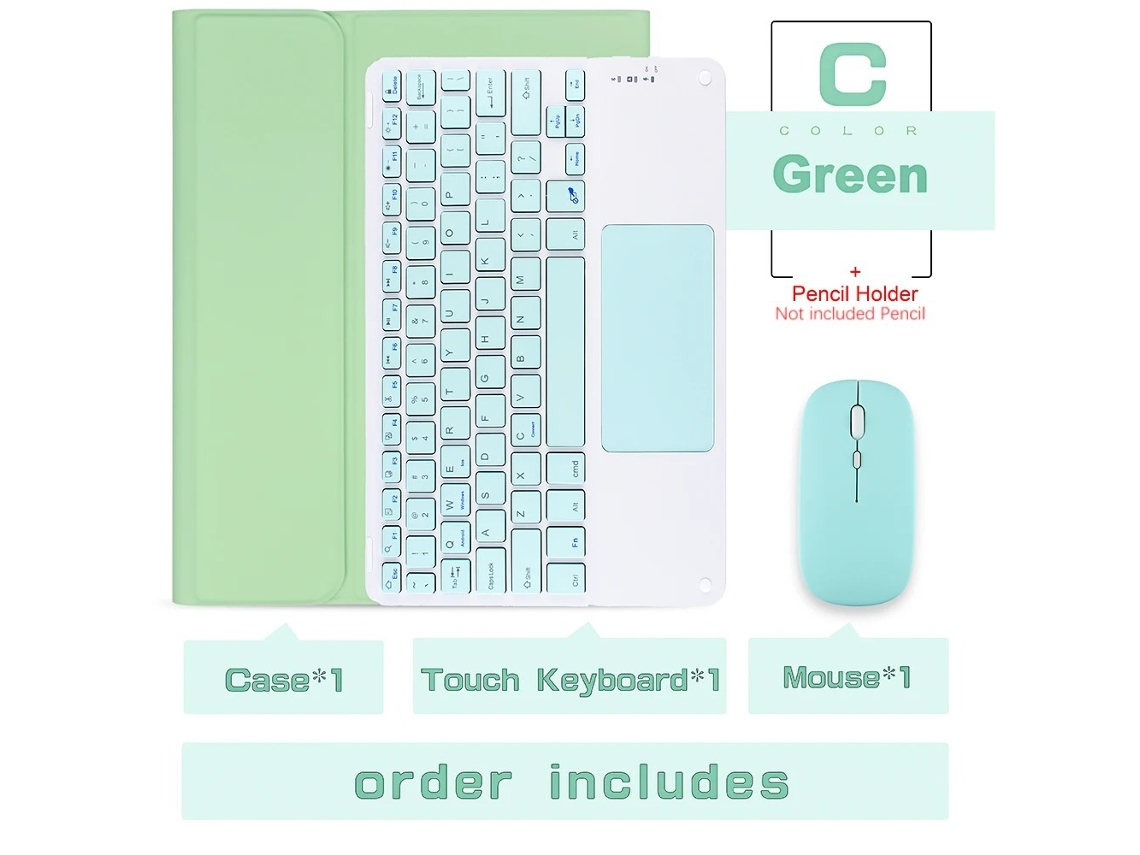 Capa De Couro Com Teclado Para Ipad Mini7 De 8,3 Polegadas (2024 Fresh Green) + Teclado Touch + Mouse Dual-mode 2.4g