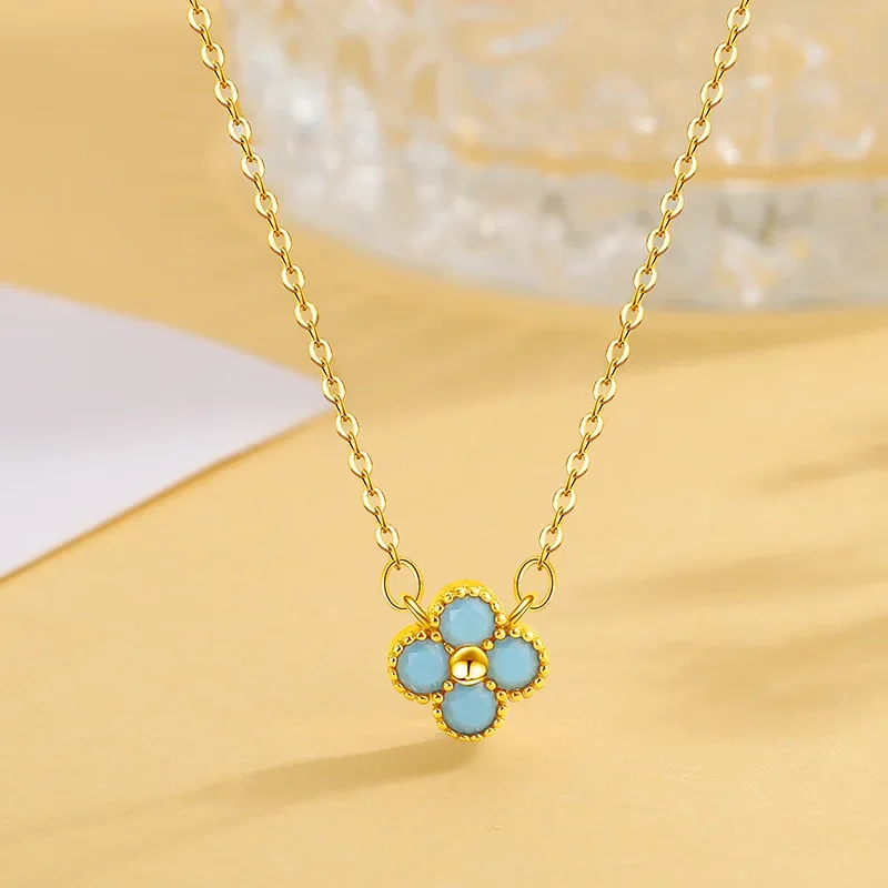 Colar De Trevo De Quatro Folhas Em Prata Com Zircônias, Um Presente Elegante Para O Dia Dos Namorados.