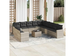Vidaxl 12 Pcs Conj. Sofás Jardim com Almofadões Vime Pe Cinzento claro