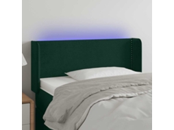 Vidaxl Cabeceira Cama C/ Luzes Led Veludo 103x16x78/88 Cm Verde-escuro