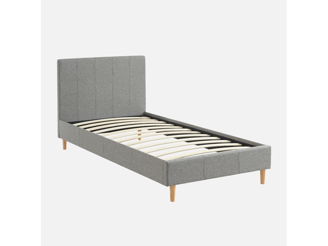 Cama Com Cabeceira Base Ripas Acabamento Simple Sweeek Tecido Cinzento (88x96x202)