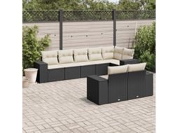 Vidaxl 8 Pcs Conjunto Sofás De Jardim Com Almofadões Vime Pe Preto