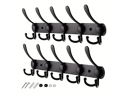 Cabideiro de Parede para Roupas, Ganchos para Roupas, Instalação com Ou Sem Furos, Pacote com 2 Unidades, Aço Inoxidável, Preto BRILVIBERA