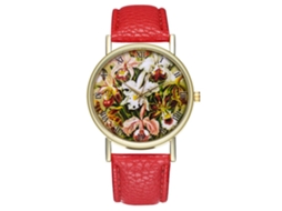 Relógio de pulso masculino elegante com pulseira de PU, mostrador analógico redondo de quartzo, vermelho