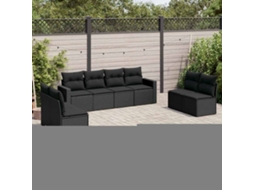 Vidaxl 8 Pcs Conjunto Sofás De Jardim Com Almofadões Vime Pe Preto
