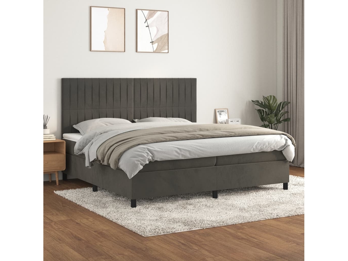 Vidaxl Cama com Molas/colchão 200x200 Cm Veludo Cinzento escuro