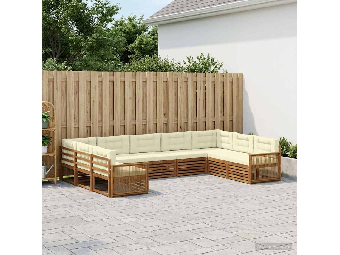 Vidaxl Conjunto De Sofás Para Exterior 9 Pcs Natural E Creme