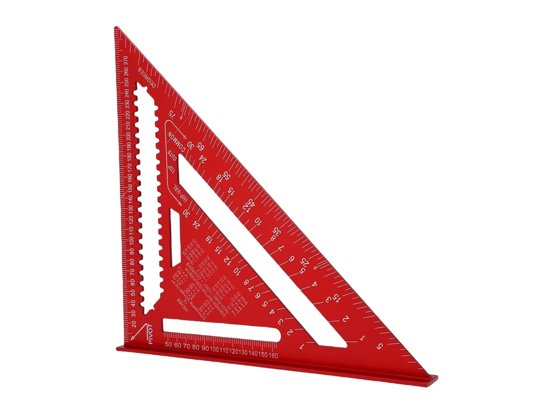Régua Triangular De Precisão De Alumínio De 12 Polegadas Com Esquadro E Escala Vermelha.