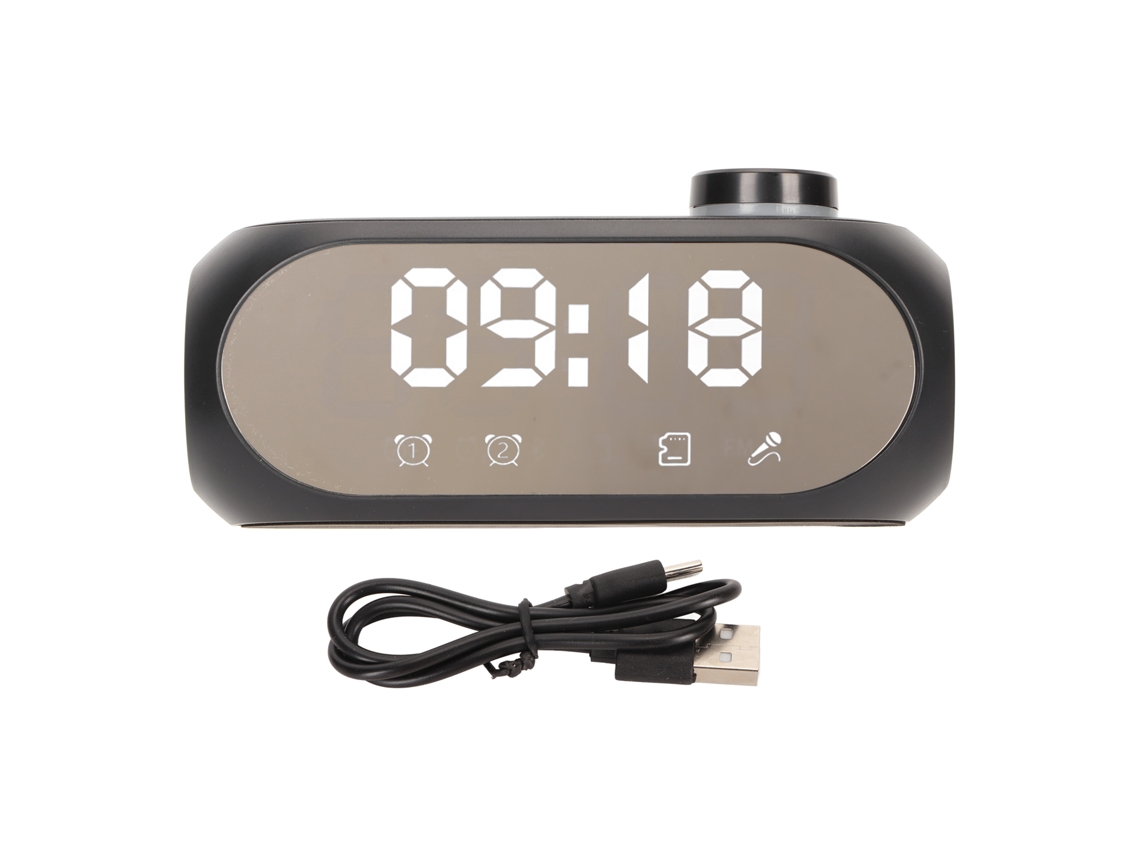 Mali caixa de Som Bluetooth Sem Fio com Luz Rgb Bass Forte Display de Temperatura Rádio Fm Relógio Alarme Espelho Preto