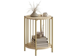 Mesa Lateral com Prateleira Dupla em Aço Ø 41 x 49 Cm Madeira Natural MEGA ECHO TRADE SHOP