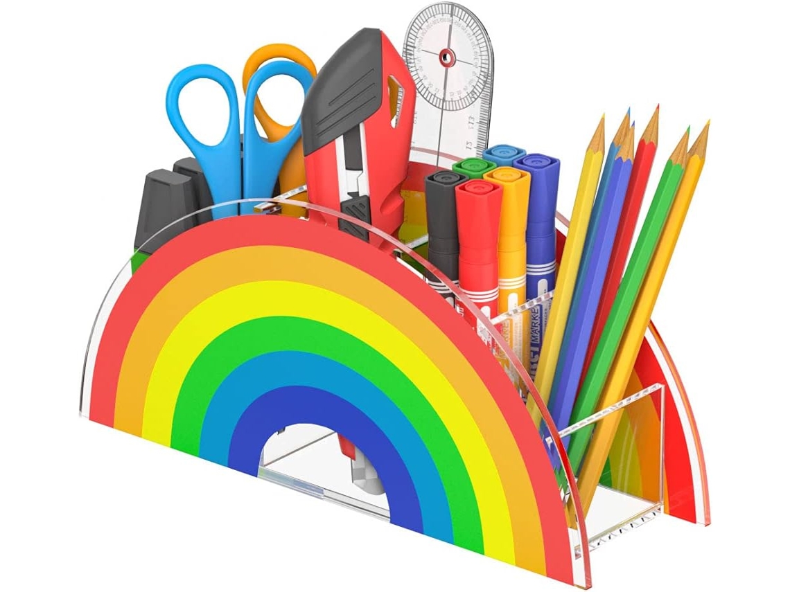 Suporte De Caneta Arco-Íris Acrílico Organizador De Mesa Infantil 5 Compartimentos Organizador De Lápis De Mesa Para Casa Escritório ZMDECQNA