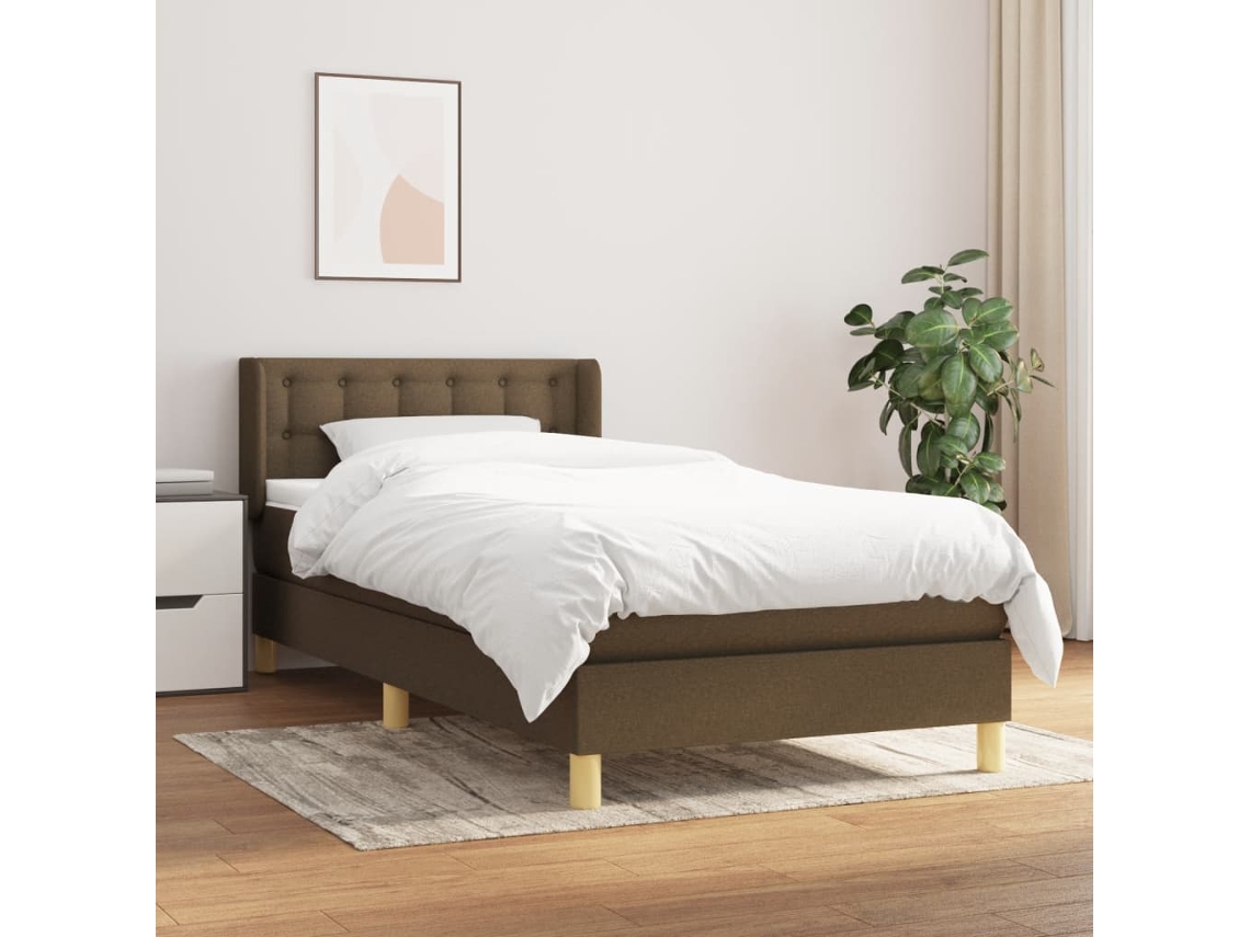 Vidaxl Cama Com Molas/colchão 100x200 Cm Tecido Castanho-escuro