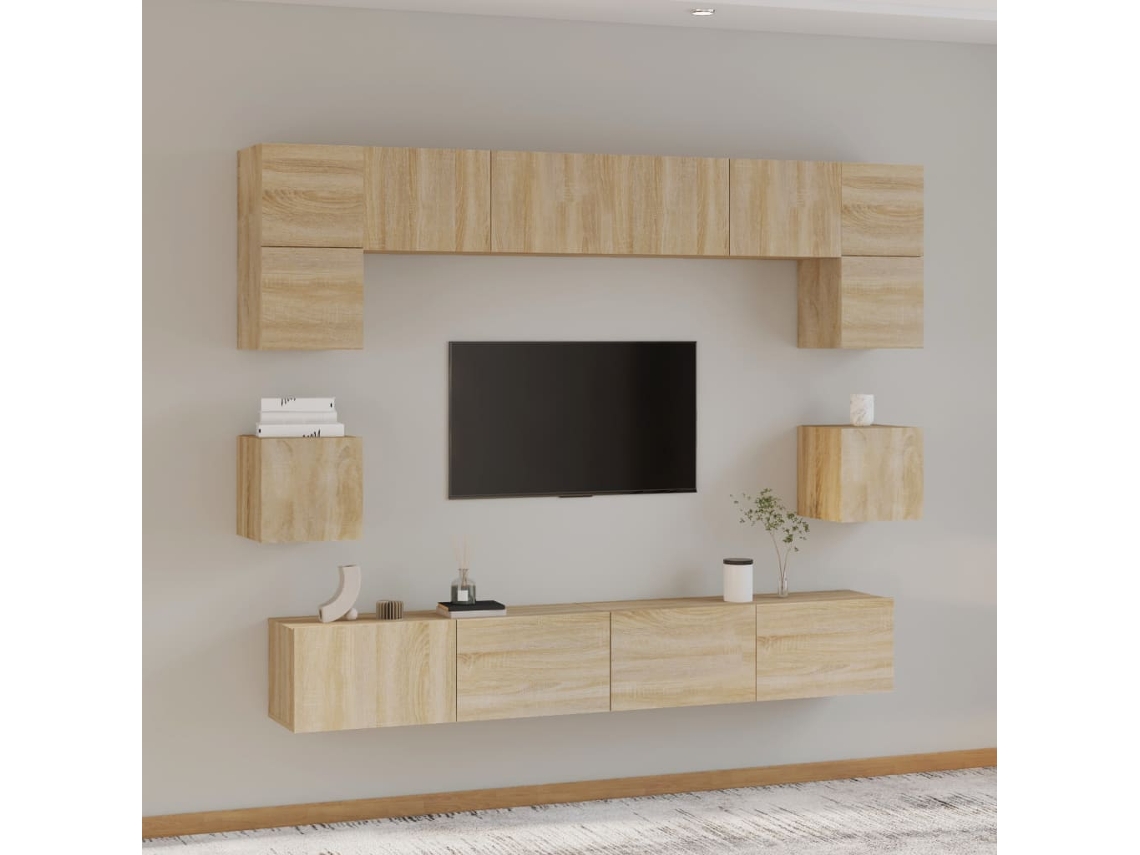 Vidaxl Conjunto Móveis de Tv 8 Pcs Madeira Processada Carvalho Sonoma