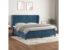 Cama Com Molas/colchão 200x200 Cm Veludo Azul-escuro