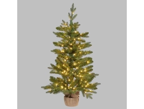 Sapin Artificial Luminoso H90cm Com Pé Em Saco De Juta 180 Led Branco Quente Luz 8 Modos Ip44 Lotti