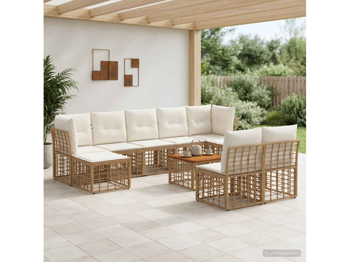 Vidaxl Conjunto De Sofás Para Exterior 10 Pcs Natural E Branco Creme