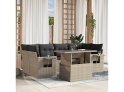 Vidaxl 7 Pcs Conj. Sofás Jardim Com Almofadões Vime Pe Cinzento-claro