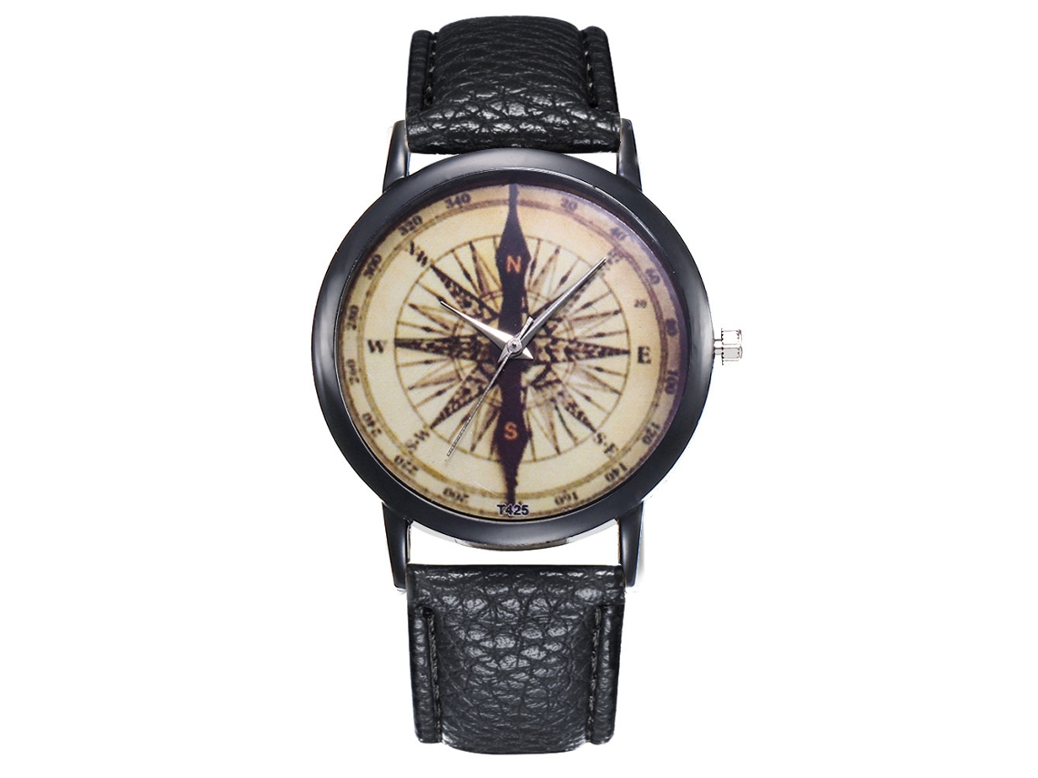 Relógio de pulso masculino de quartzo com pulseira de PU T425 (preto)