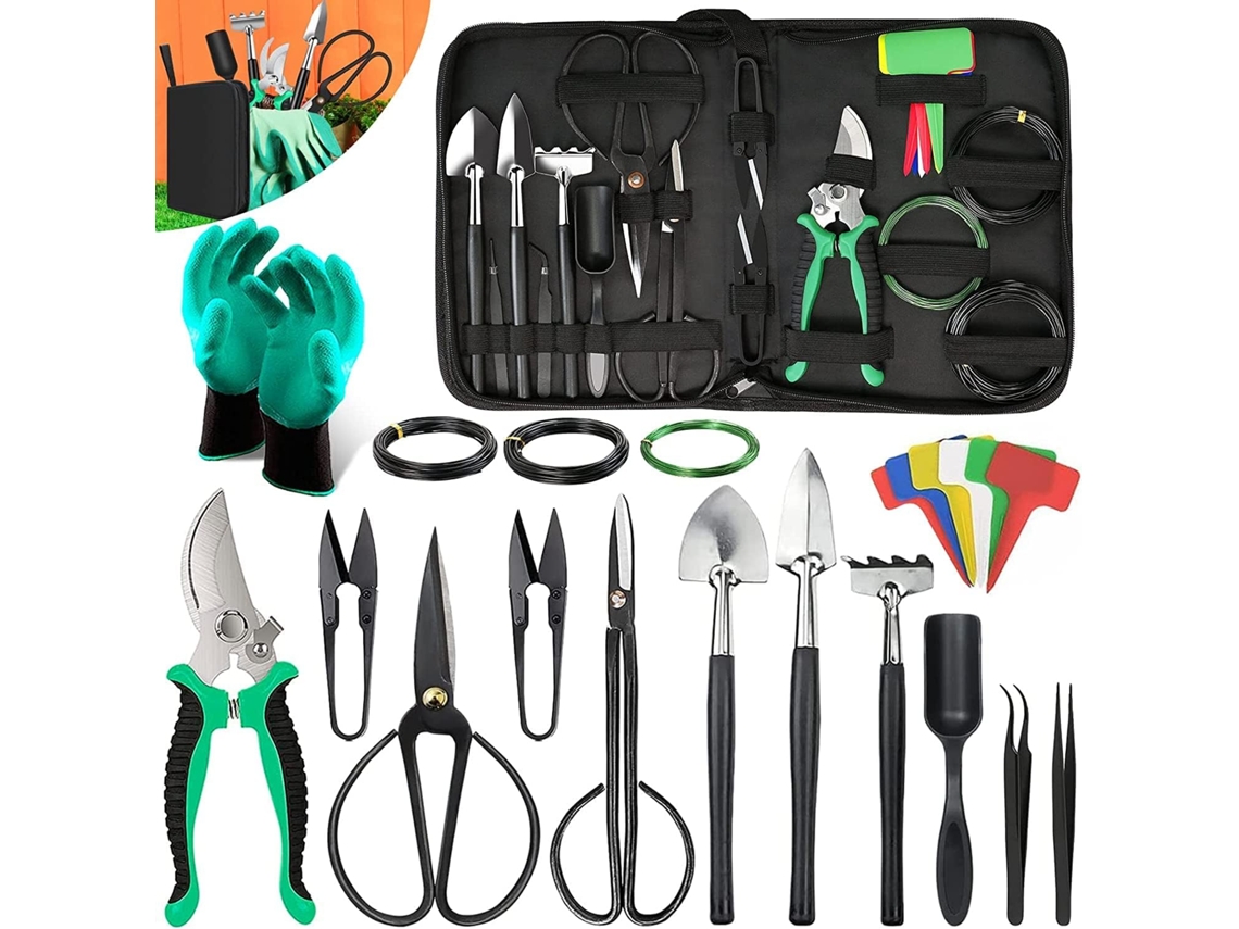 Kit Ferramentas Bonsai 24 Peças Com Tesoura Poda E Bolsa Pu Para Iniciantes