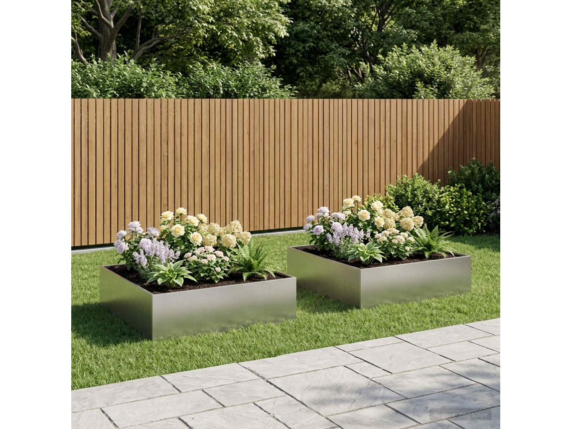 Vidaxl Vaso De Jardim 2 Unid. Prateado 80 X 80 X 30 Cm Aço Inoxidável