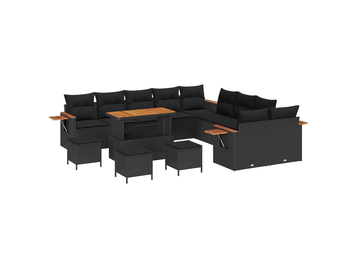 Maison Exclusive - Conjunto De Sofá De Jardim Com Almofada 14 Pcs Preto
