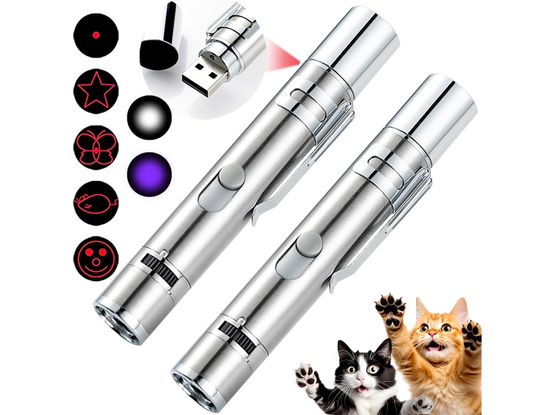 Brinquedo Interativo para Gatos ZRUXE 7 em 1 Recarregável Usb com Luz Led Laser Prateado Ideal para Gatos de Interior 2 Unidades