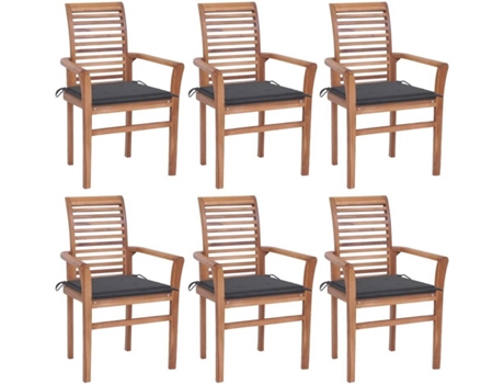 Cadeiras de jantar c/ almofadões antracite 6 pcs teca maciça