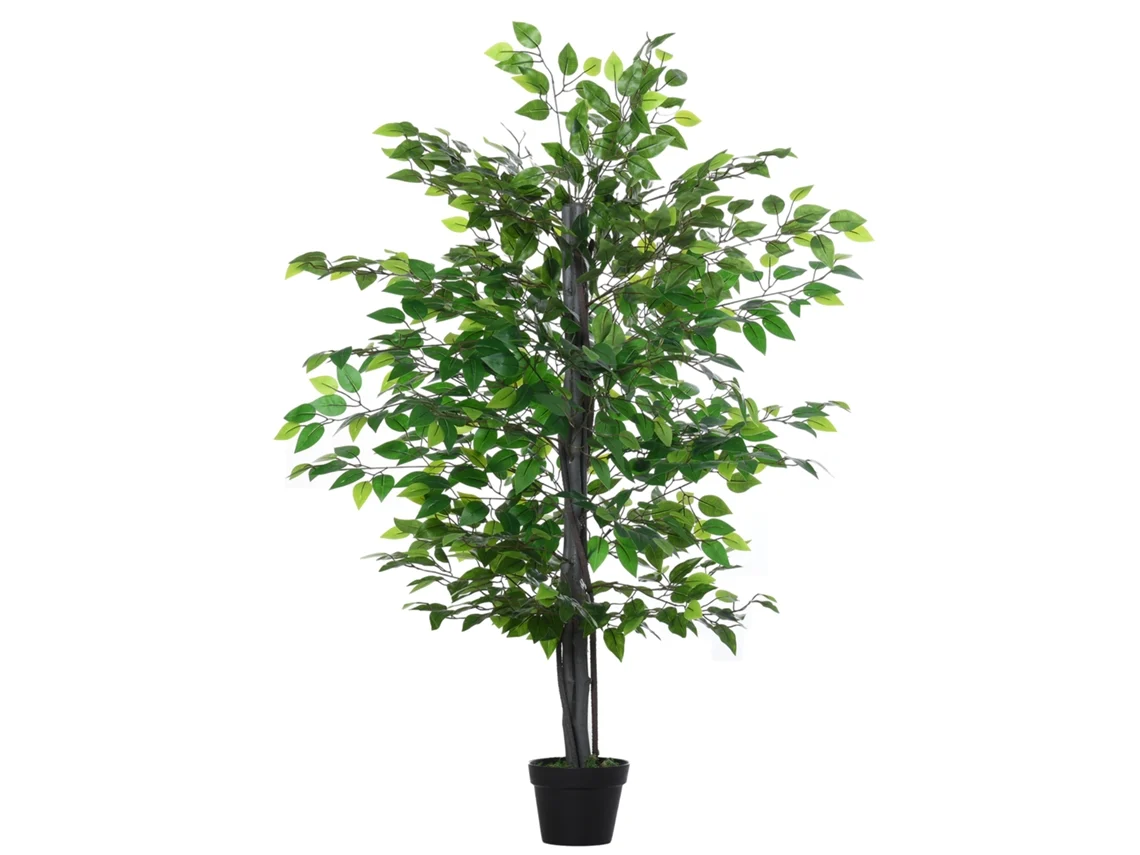 Ficus Artificiais com 145 Cm de Altura 756 Folhas com Vaso para Decoração Interior e Exterior Verde LAMAISON