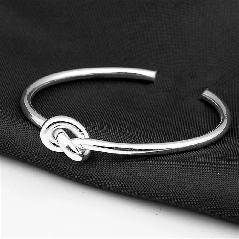 (58mm) Pulseira Tailandesa Simples, Feita À Mão, Em Prata Com Nós, Aberta E Ajustável.