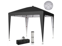 Gazebo Dobrável De 3x3 M Com Altura Ajustável, Luz Central E Controle Remoto. Feito De Metal E Poliéster. Preto.