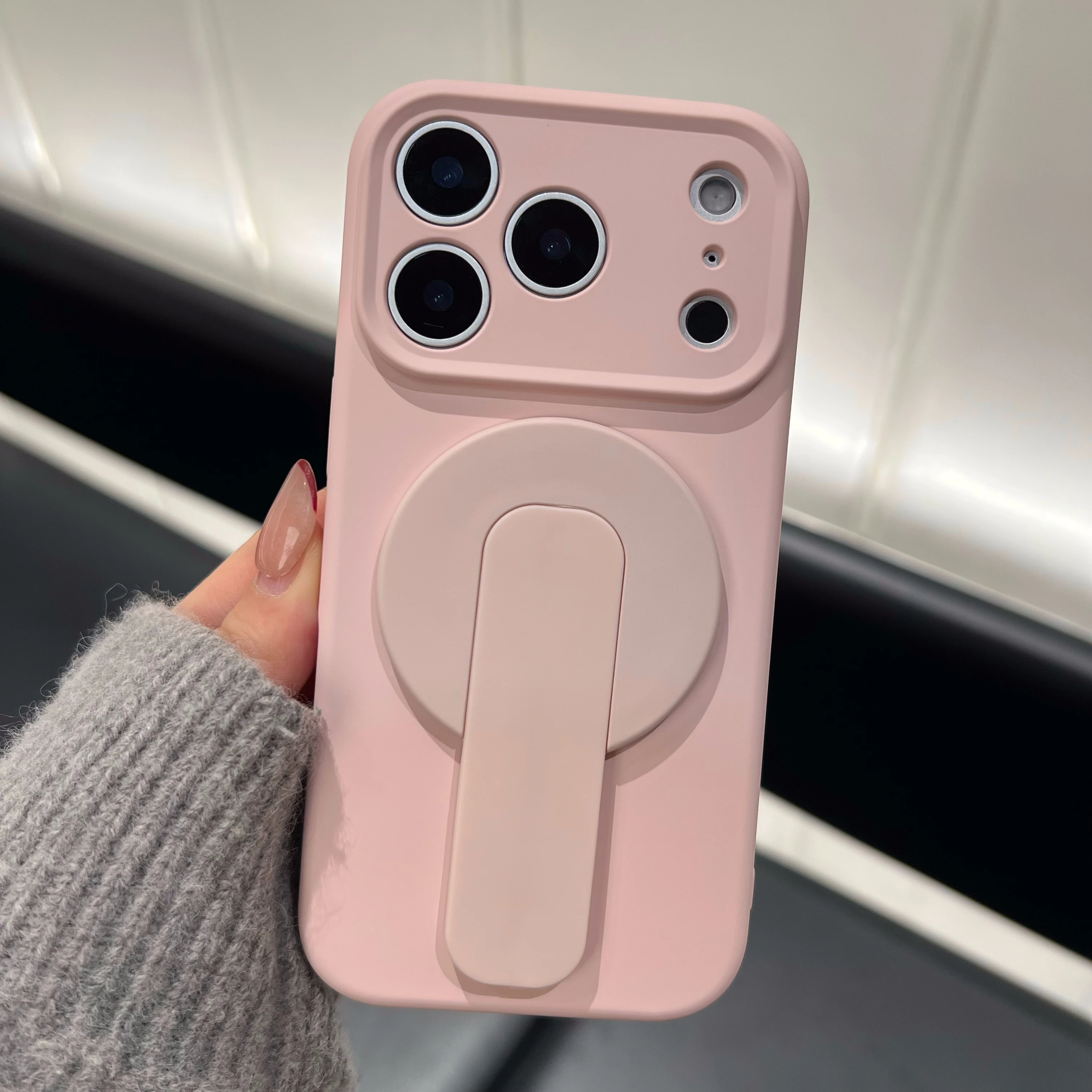 Capa Protetora Magnética 2 Em 1 De Silicone Líquido Antiderrapante Para Iphone 17 (rosa).