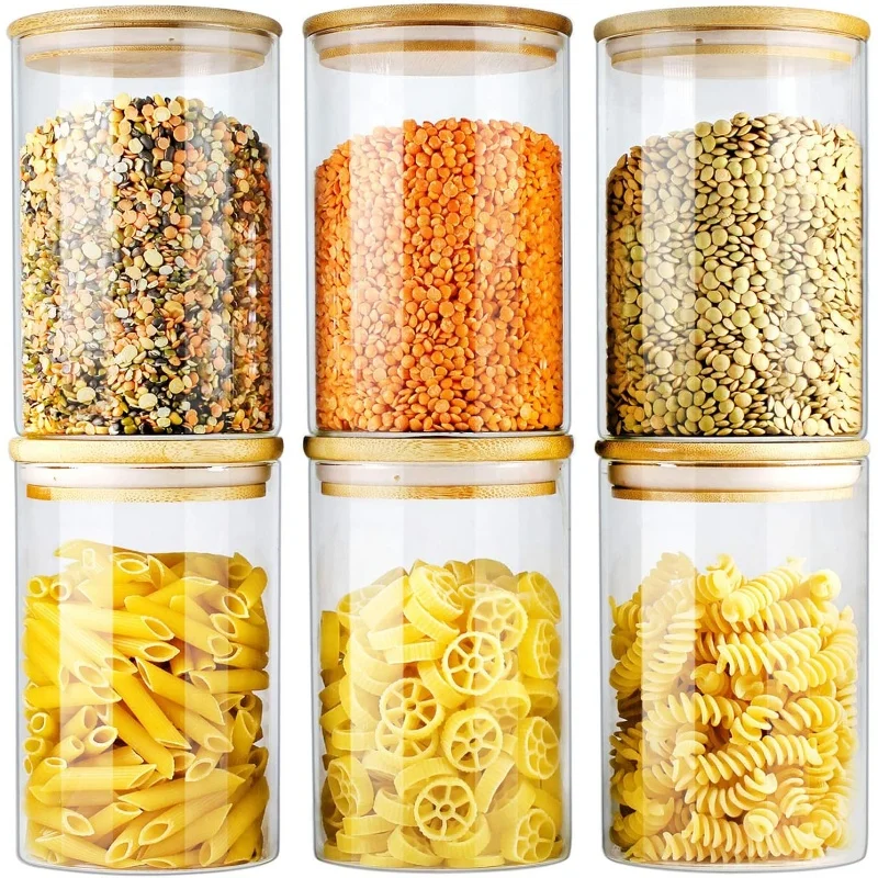 (560 Ml – 6 Frascos) Frascos De Vidro Para Armazenamento De Alimentos Na Cozinha Adequados Para Guardar Especiarias, Café, Grãos, Doces, Etc.