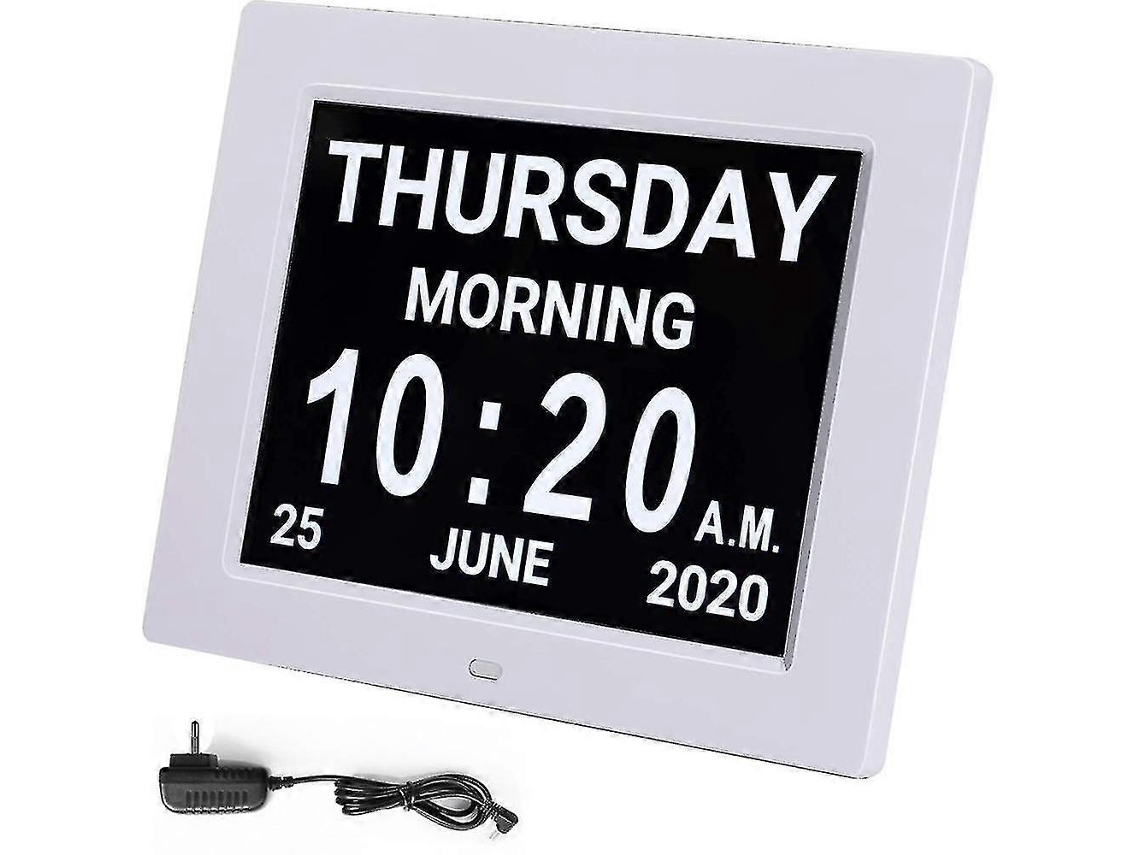 Relógio Digital Grande De 8 Polegadas Com Calendário, Visor Am/pm, 5 Alarmes, Para Mesa, Indicado Para Pessoas Com Demência.