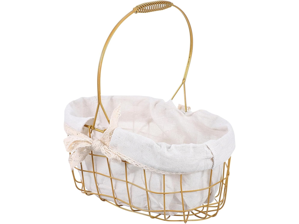 Cesta de Ferro Dourada em Formato Mão, Oval para Flores, Piquenique, Recipiente Portátil CHABERLU