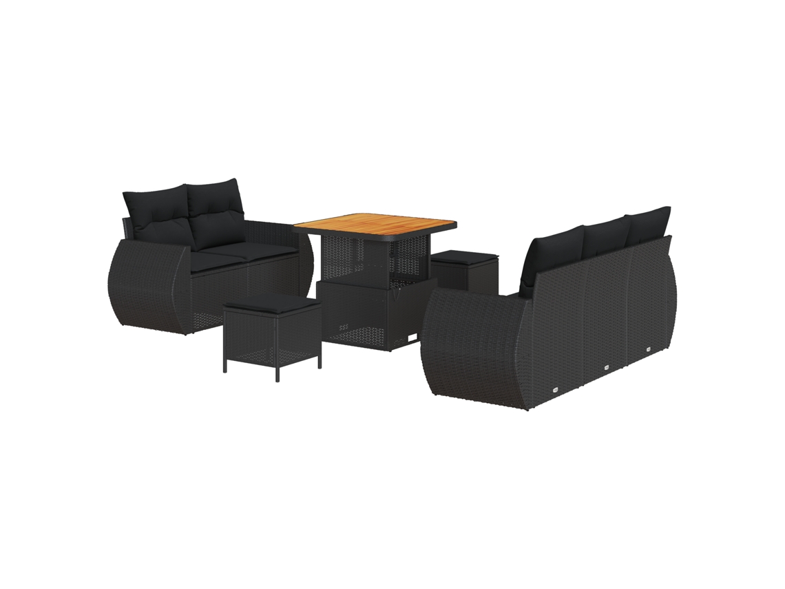 Conjunto 8 Sofá De Jardim Vidaxl Preto Vime Pe (80 X 80 X 71 Cm)