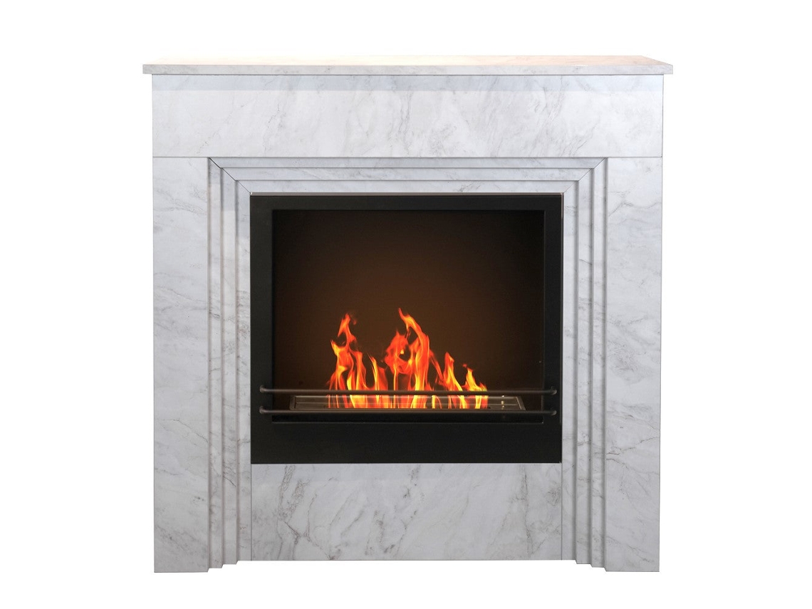 Lareira De Chão Bellini A Bioetanol En Madeira Efeito Mármore Blanco, Fabricado na Itália, C96 X L35 X H96