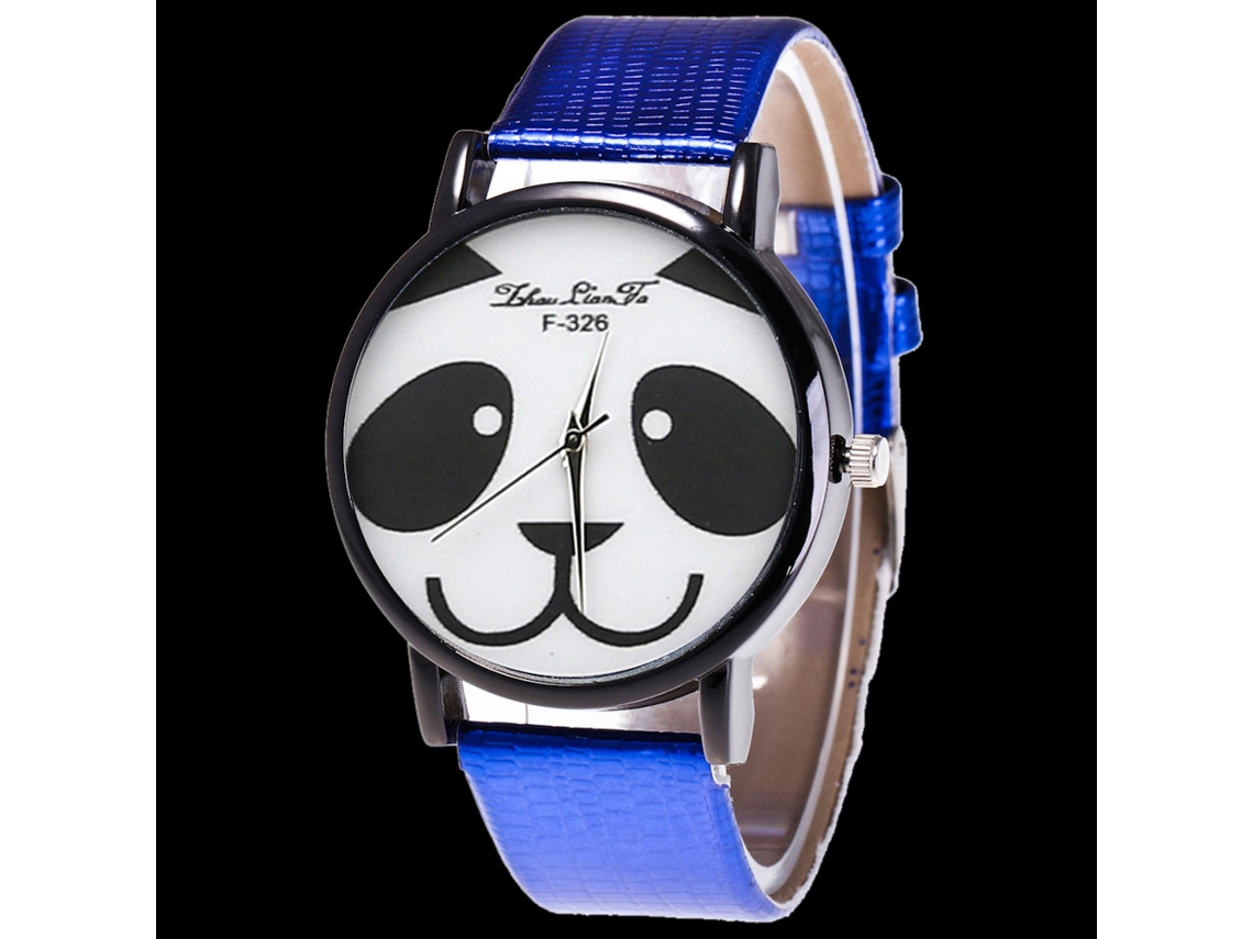 Relógio de pulso unissex Zhoulianfa azul, moderno, com mecanismo de quartzo e pulseira de couro sintético, estampa de panda.