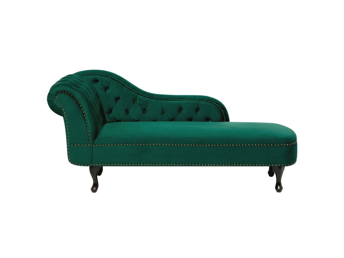 Chaise Longue À Esquerda BELIANI Nimes de Veludo Verde Escuro 169x65x79