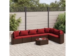 Jogo de Sofá Jardim 8 Peças C/ Almofadões Vime Pe Marrom Dkd Home Decor