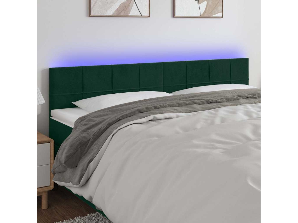 Vidaxl Cabeceira De Cama C/luzes Led Veludo 180x5x78/88cm Verde-escuro