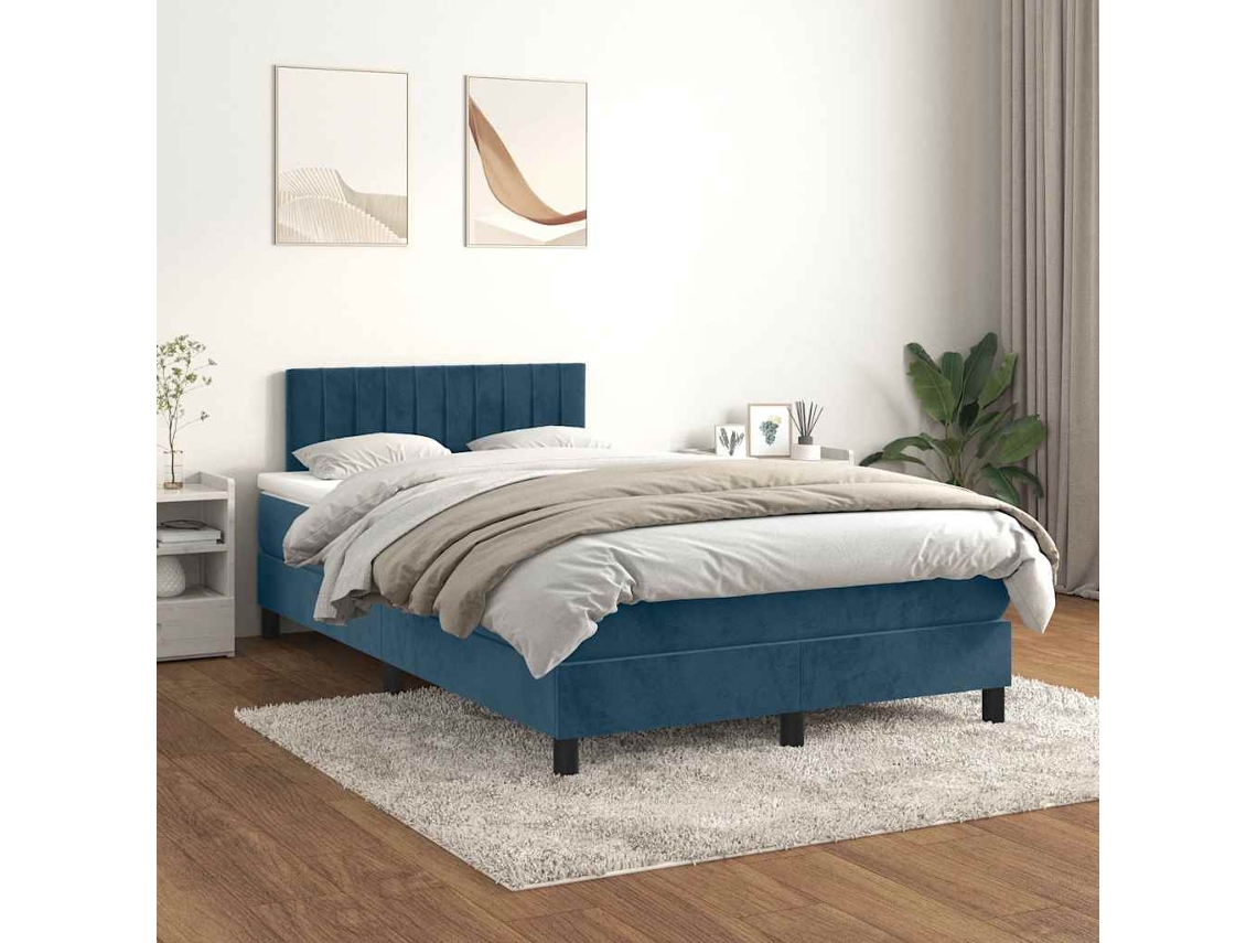Vidaxl Cama Boxspring Com Colchão 120x190 Cm Veludo Azul-escuro