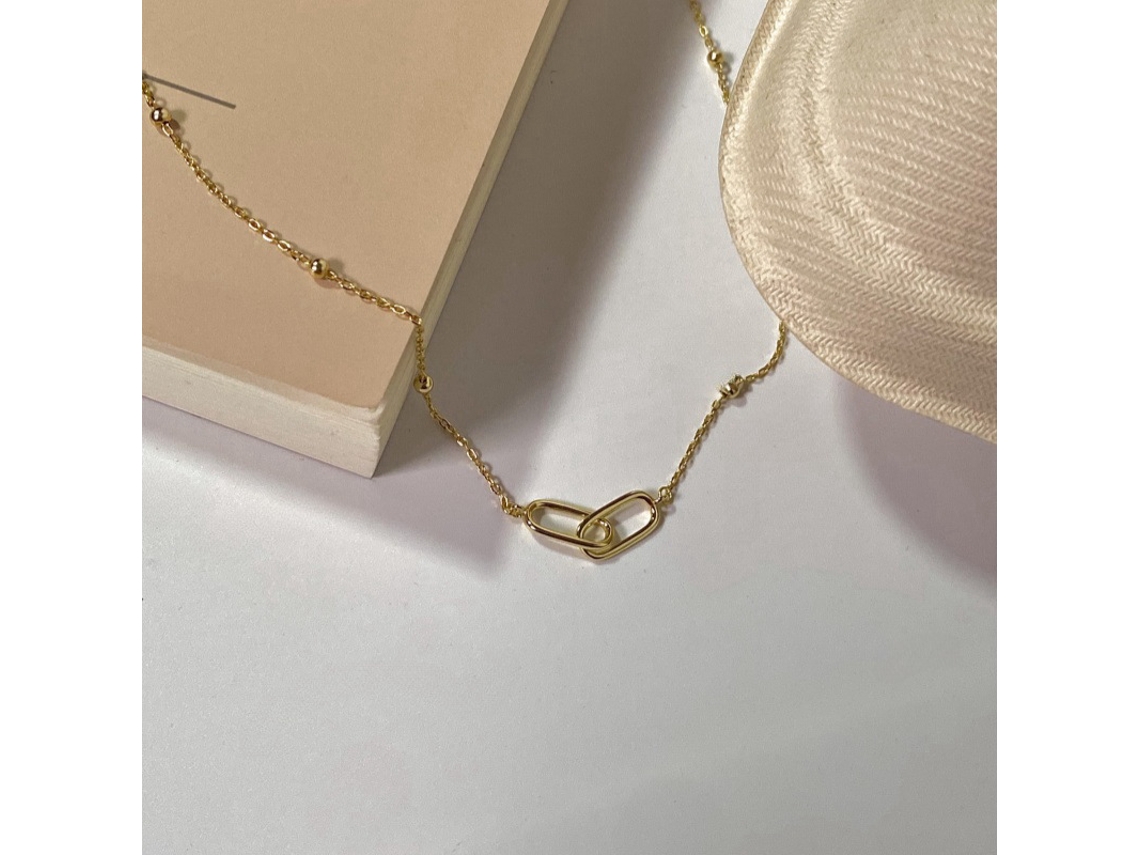 Colar com Alfinete Cruzado em Prata Pura S925, Estilo Minimalista MDUG (dourado)