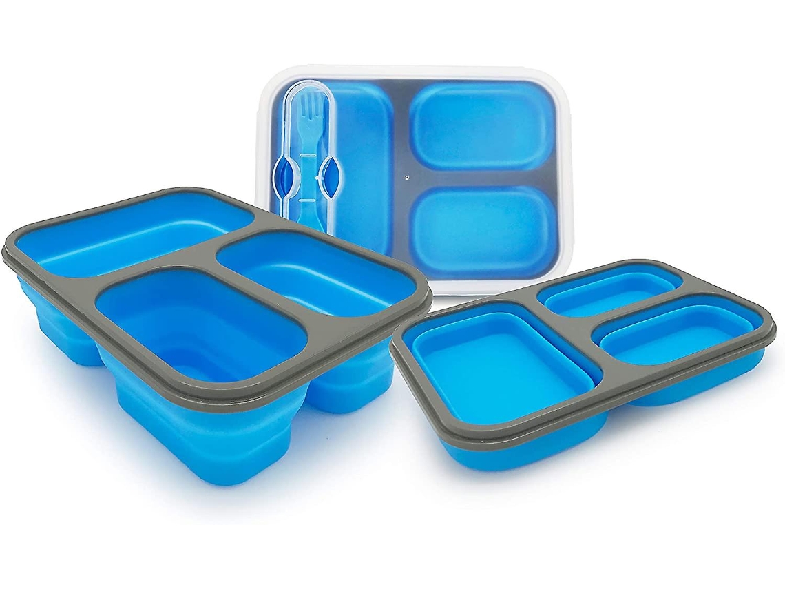Caixa Dobrável Para Bento, Com Garfo, Tampa, Anti Vazamento, Bpa Livre, Espaço Econômico
