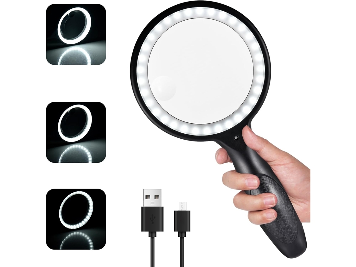 Lupa Recarregável Usb 30x/60x Lupa De Leitura Portátil Com 33 Led Preto Claro Halinuia