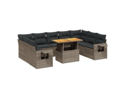 Conjunto de 10 Sofás de Jardim com Almofadões Vime Pe Cinzento MAISON EXCLUSIVE